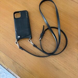 Bandolier Black Leather Crossbody Phone Case with Detachable Strap